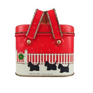 Vintage Scottie Dog Christmas Tin With Handles Lynda Sylvester Dept 56 Hong Kong